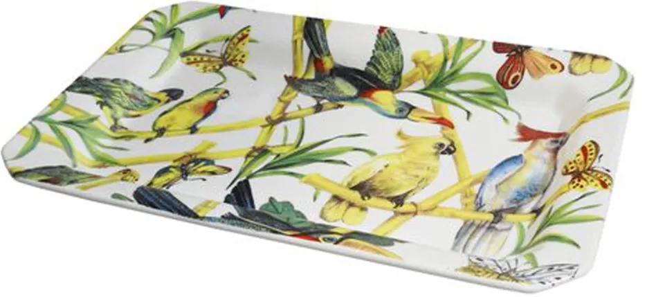 Travessa em Cerâmica Pássaros e Borboleta 30 cm x 34 cm