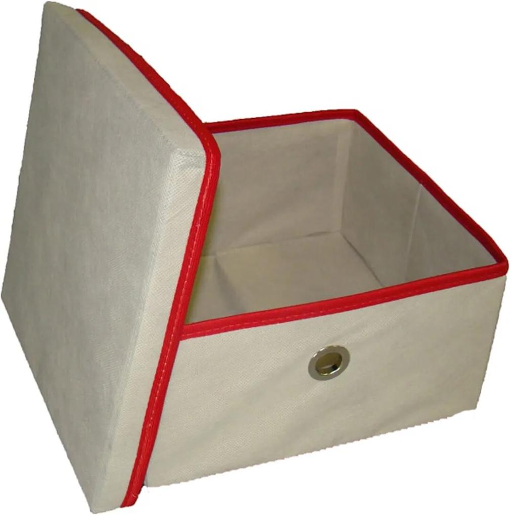 Caixa Organizadora com tampa e ilhós 28x15x28cm Organibox bege/vermelho