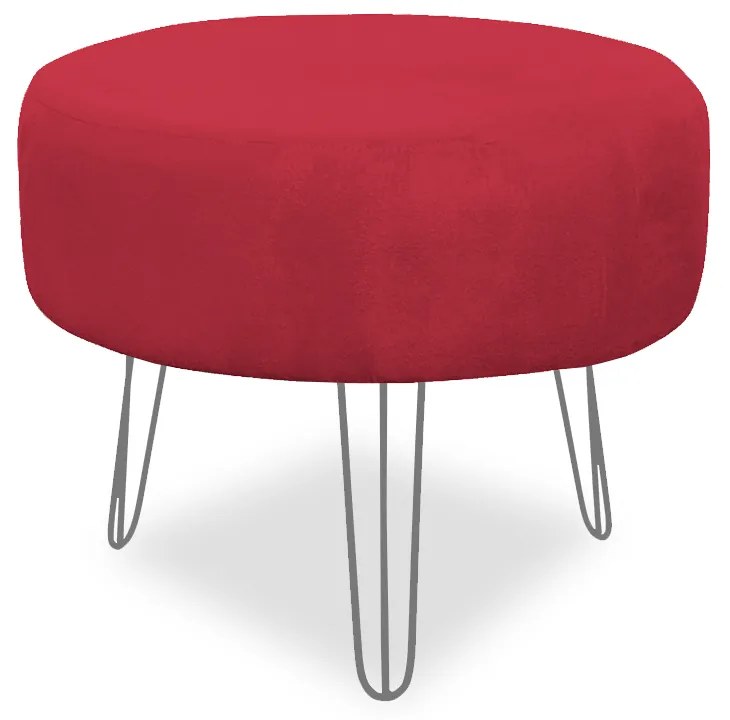 Puff Chloe Pés Hairpin Legs Prata Suede Vermelho