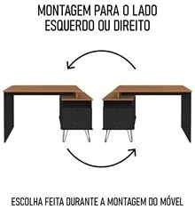 Mesa Escrivaninha Estilo Industrial Flex Lux A06 Freijó/Preto - Mpozen