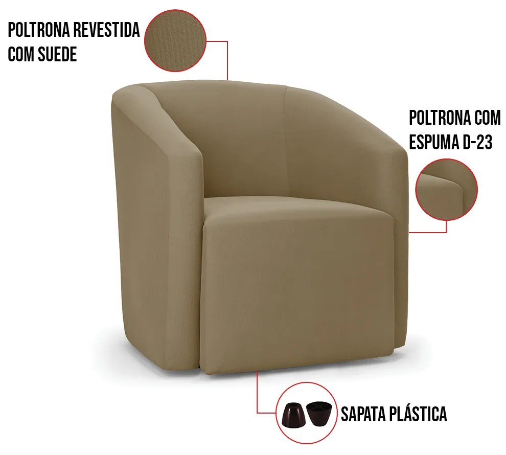 Poltrona Decorativa Orgânica Stella Max Suede Marrom Rato D03 - D'Rossi