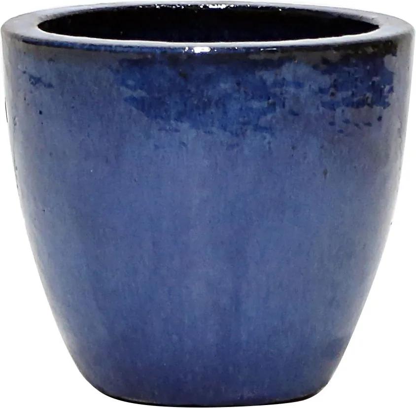 Vaso Vietnamita Cerâmica Importado Short EGG Azul D21cm x A25cm