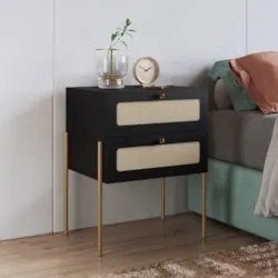 Mesa de Cabeceira Com 2 Gavetas Pé Metal Arlo A10 Nero/Dourado - Mpoze