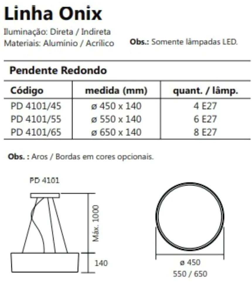 Pendente Redondo Onix Ø55X14Cm 6Xe27 Aro Recuado / Metal E Acrilico |... (DR-M Dourado Metálico, PT - Preto Texturizado)