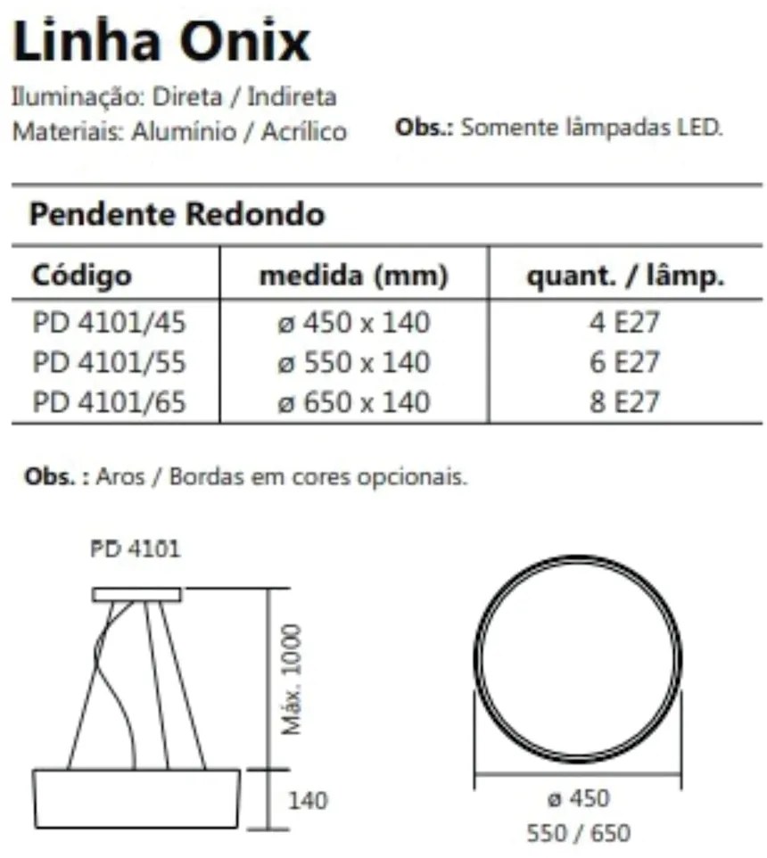 Pendente Redondo Onix Ø55X14Cm 6Xe27 Aro Recuado / Metal E Acrilico |... (OC-M Ocre Metálico, OC-M - Ocre Metálico)