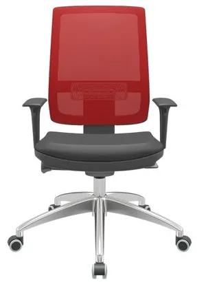 Cadeira Office Brizza Tela Vermelha Assento Vinil Preto Autocompensador Base Aluminio 120cm - 63755 Sun House
