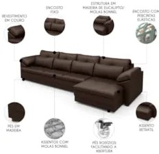 Sofá Retrátil 4 Lugares Para Sala 339cm Dijon Couro Caramelo S07 - Mpo
