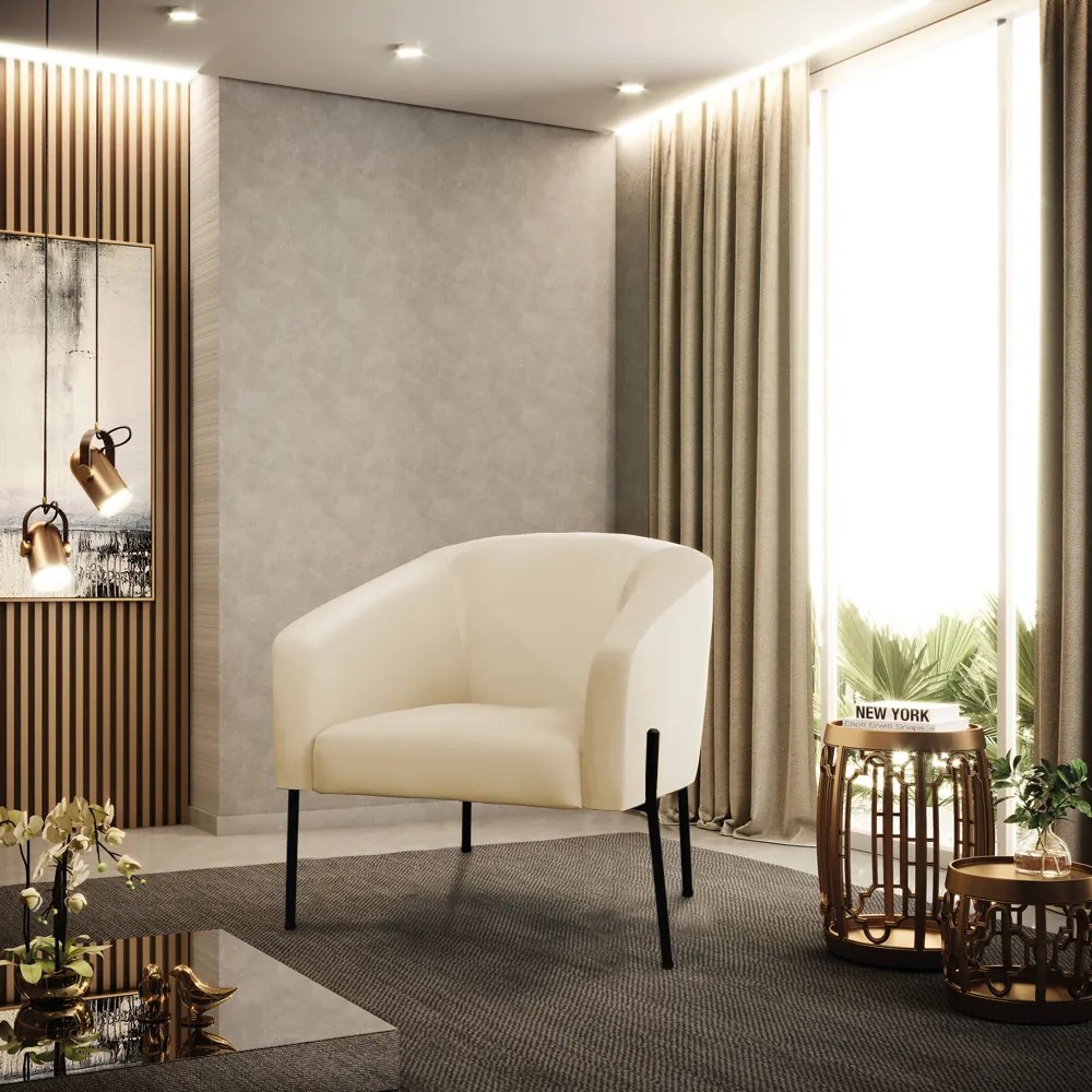 Poltrona Decorativa Pé de Ferro Preto Kit 2 Stella Sintético D03 - D'Rossi - Bege