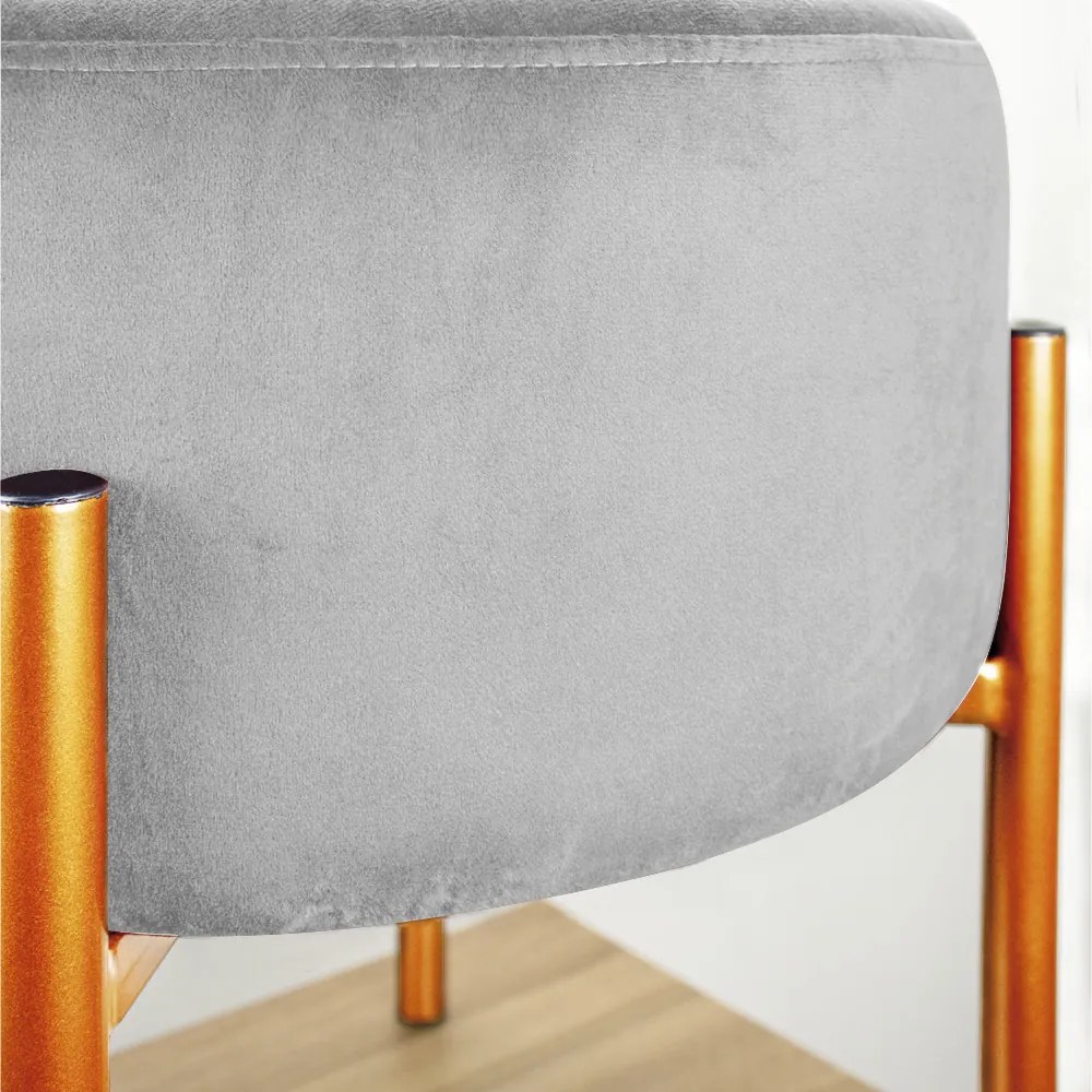 Puff Banqueta Decorativo Industrial Cobre Iron Suede D03 - D'Rossi - Cinza