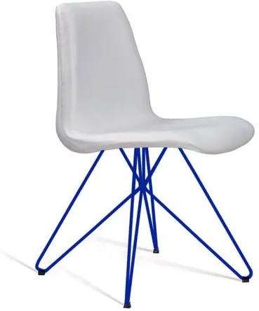 Cadeira Estofada Eames com Pés de Aço Azul - Off White