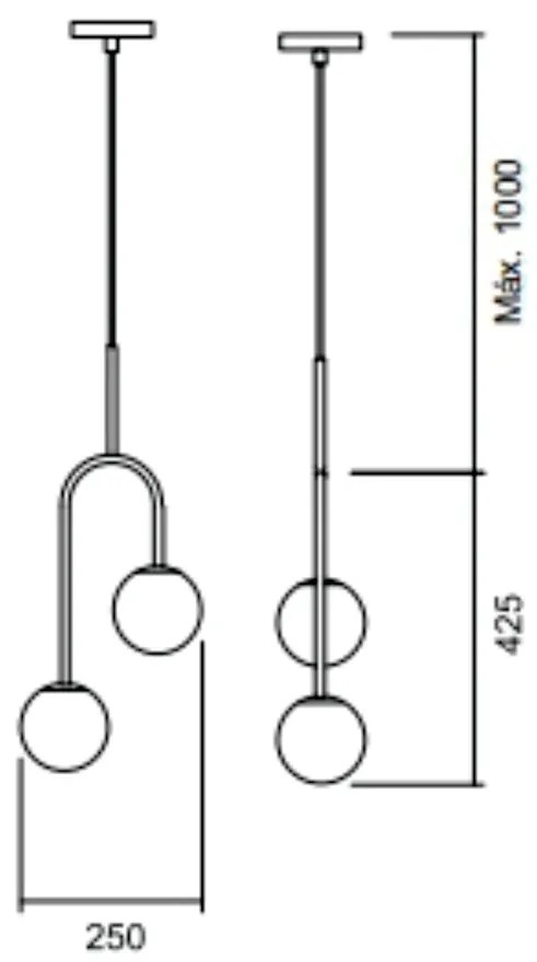 Pendente Pêndulo C/ 2 Globos 25X42Xcm 2L G9 / Metal E Globo Ø12Cm | Us... (AV-M - Avelã Metálico, AMBAR)