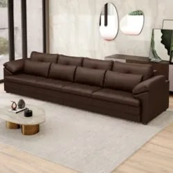 Sofá Retrátil 4 Lugares Para Sala 339cm Dijon Couro Caramelo S07 - Mpo