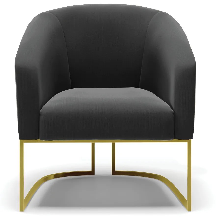 Poltrona Decorativa Industrial Dourado kit 2 Stella Suede D03 - D'Rossi - Preto