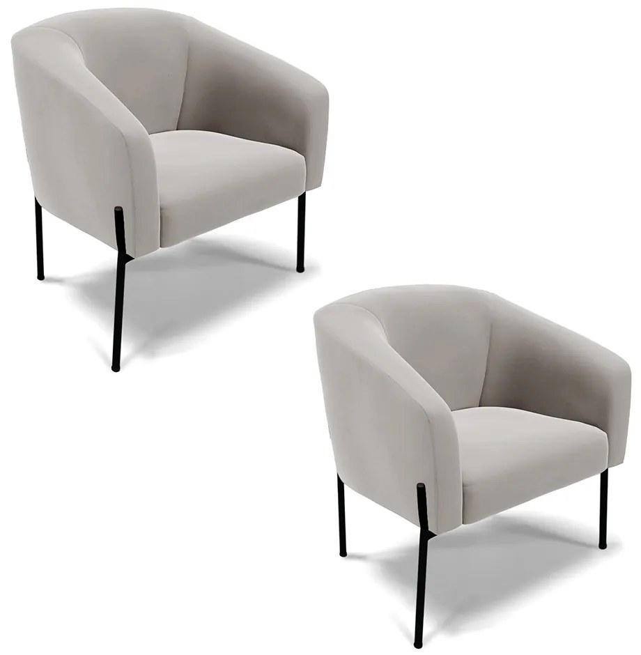 Poltrona Decorativa Pé de Ferro Preto Kit 2 Stella Veludo Cinza D03 - D'Rossi