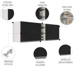 Armário de Cozinha Aéreo Califórnia 180cm Kit 2 com Nicho Adega Branco