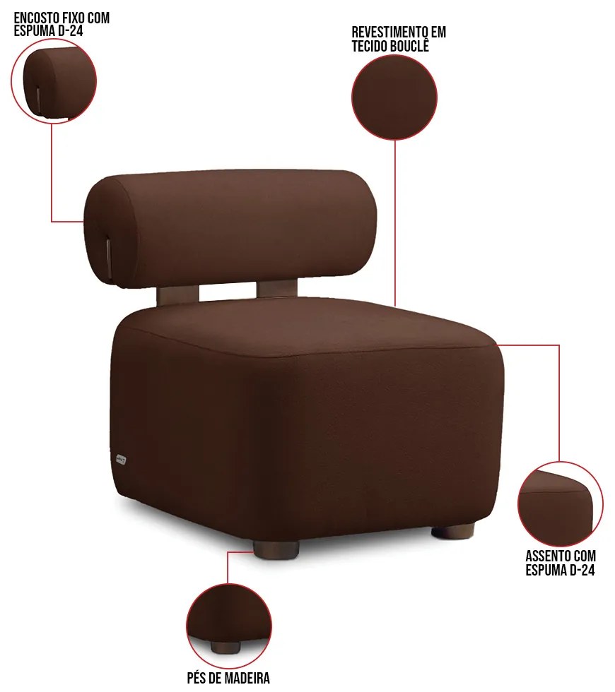 Poltrona Decorativa para Sala Helora Bouclê E03 - D'Rossi - Marrom