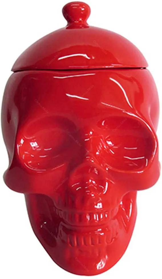 Pote com Tampa Skull Vermelho Brilhante em Cerâmica - Urban - 22x20 cm