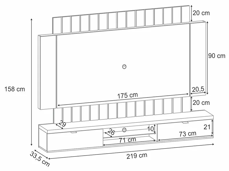 Painel Home Suspenso 2.2 para TV até 70" com Fita LED MDP/MDF Shawn Preto/Castanho G26 - Gran Belo