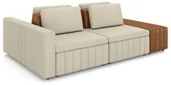 Sofá Ilha e Puff Sala Living 245cm Siesta M22 Linho Cru/Marrom - Mpoze