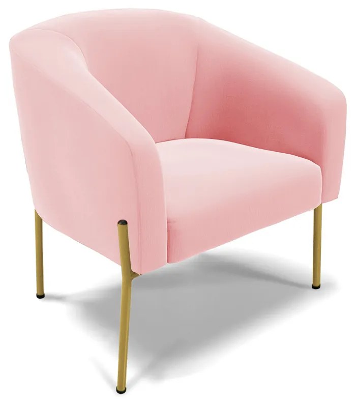 Namoradeira e 2 Poltronas Pé de Ferro Dourado Stella Suede Rosa Bebê D03 - D'Rossi