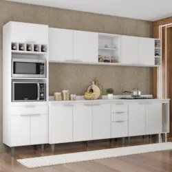 Armário de Cozinha Com Tampo CP07 310cm Pérola Branco Z34     - Mpozen