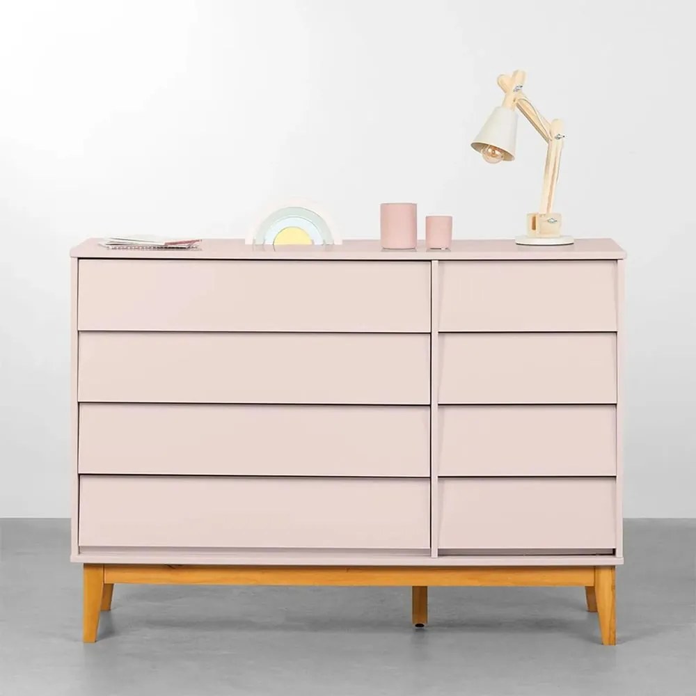 Cômoda Noah 4 Gavetas e 1 Porta com Pés Square Mel - Rosa Fosco