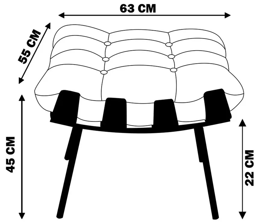 Kit 2 Puff Decorativo Sala de Estar Costela Base Preta Couro Marrom G34 - Gran Belo