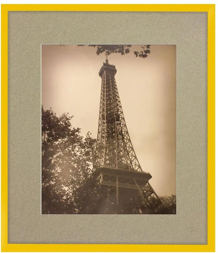Quadro Decorativo Com Moldura Amarela Torre Eiffel Paris França 65x75cm