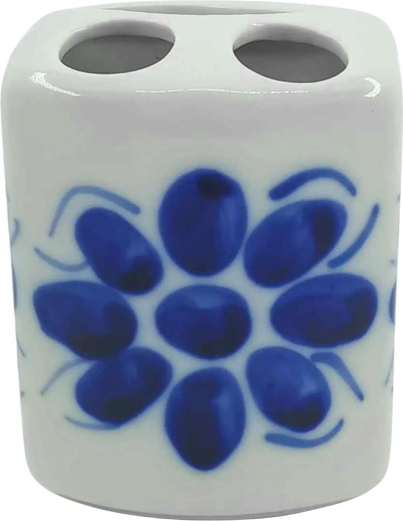 Porta Escova em Porcelana Azul Colonial
