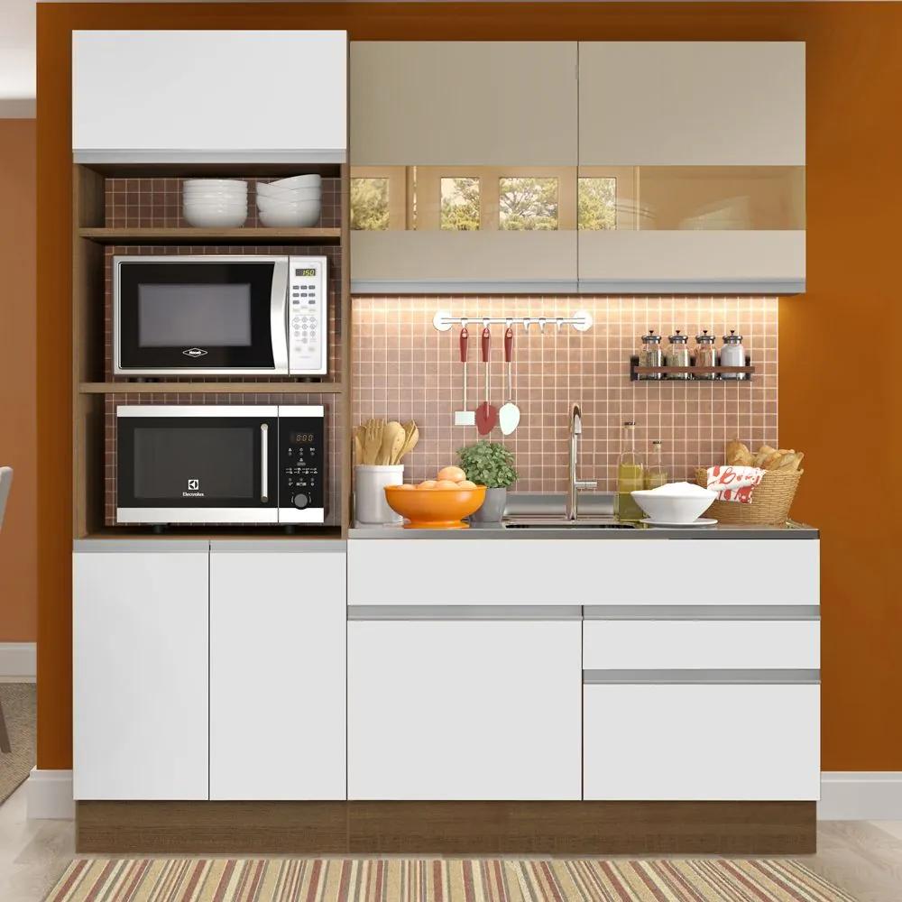 Cozinha Compacta 6 Portas Glamy Camili Rustic/Branco/Crema - Madesa