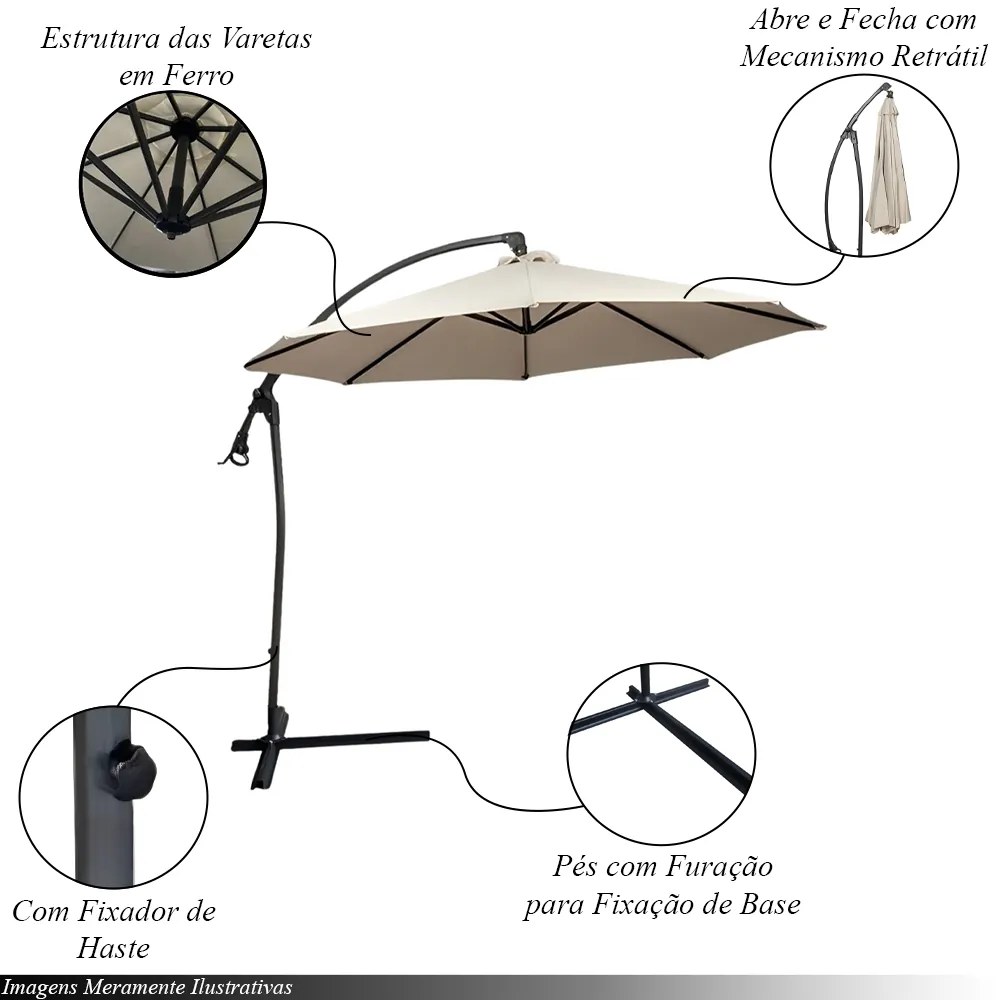 Ombrelone Externo Cobertura Retrátil 300cm Estrutura em Aço Branco G31 - Gran Belo