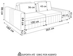 Sofá Ilha e Puff Sala Living 265cm Siesta M22 Veludo Bege  - Mpozenato