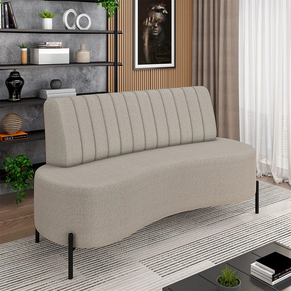 Sofá Living Decorativo 2 Lugares 1,60M Katara Pés de Ferro Bouclê Cinza G33 - Gran Belo