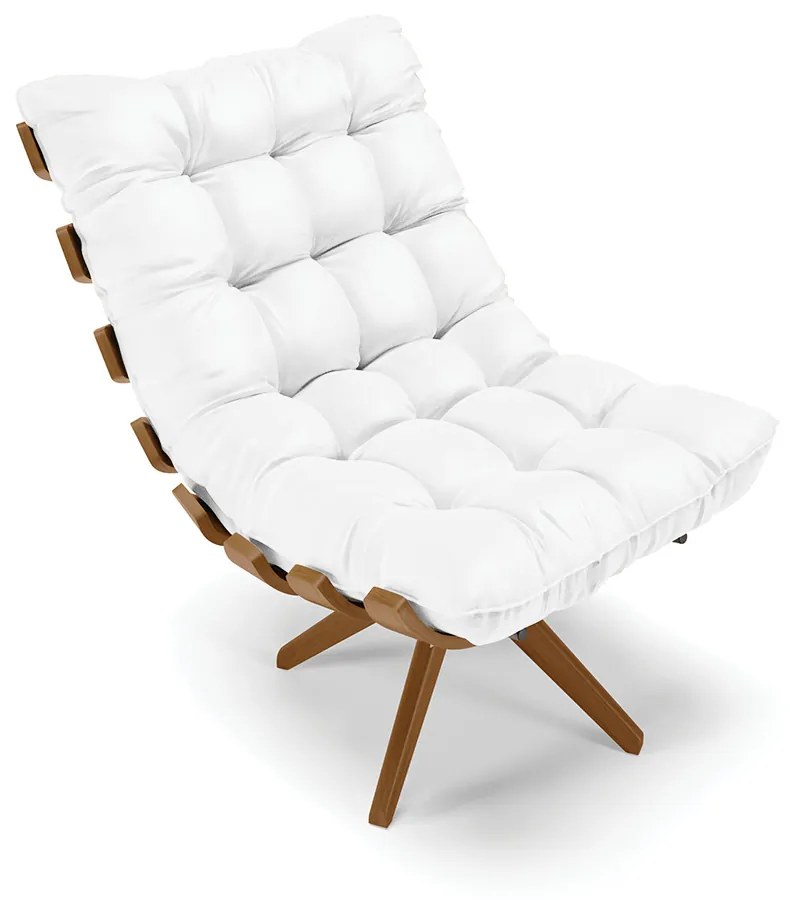 Poltrona com Puff Giratório Costela  Sintético Branco Base de Madeira MA30 M11 - D'Rossi