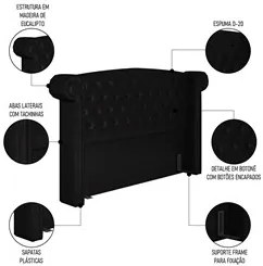 Cabeceira Cama Box Casal 140cm Provença P02 Sintético Preto - Mpozenat