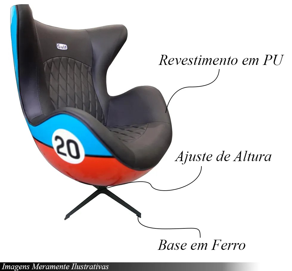 Poltrona Decorativa Egg Chair Nº20 c/Regulagem de Altura Azul/Laranja G53 - Gran Belo