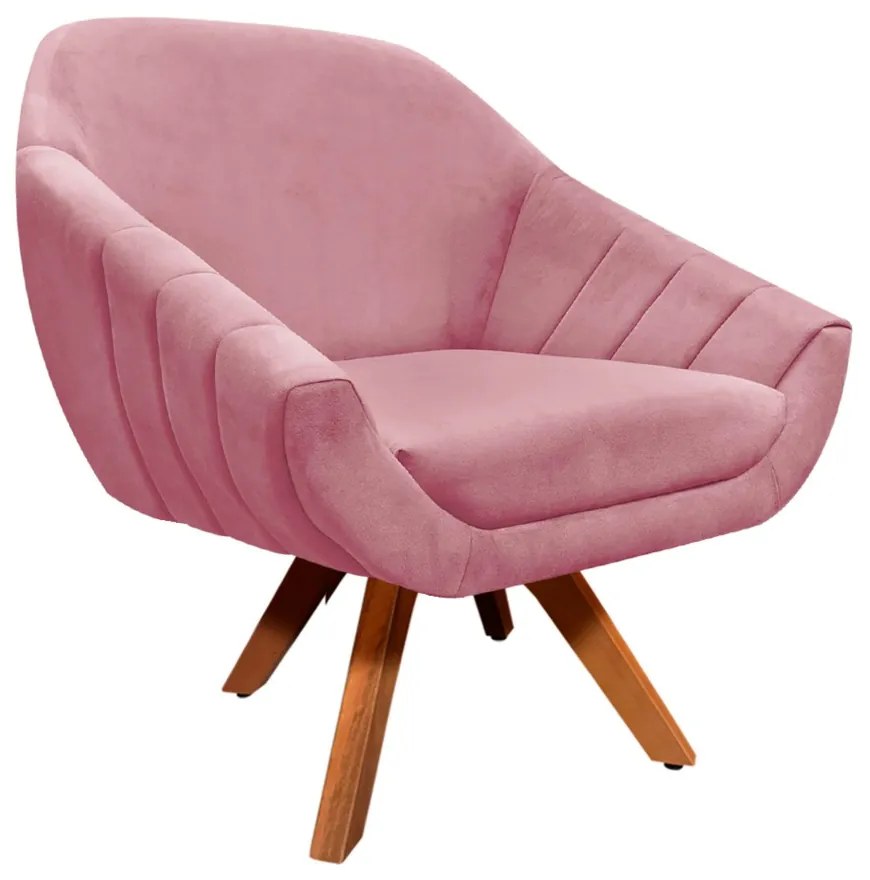 Poltrona Giratória Giovana Suede Rose Base Madeira MM30 D'Rossi