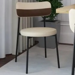 Cadeira de Jantar Estofada Kit 2 Nyka M25 Linho Areia/Marrom - Mpozena