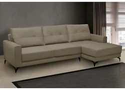 Sofá 4 Lugares com Chaise Direito 285cm Soreh F05 Veludo Castor - Mpoz