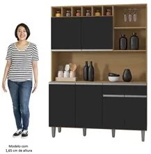 Cozinha Compacta 130cm Com 6 Portas 1 Gaveta Alice Preto/Amêndoa - AJL