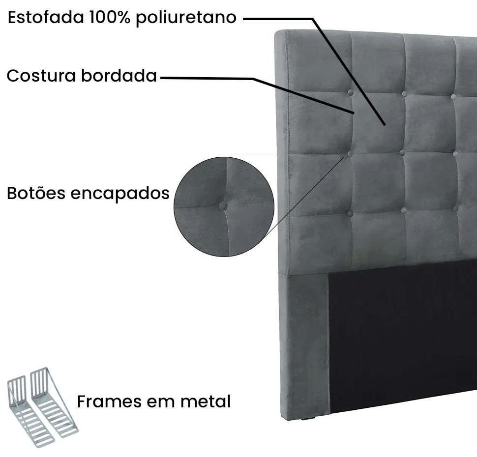 Cabeceira Cama Box Solteiro 90 cm Verona Veludo Cinza S04 - D'Rossi