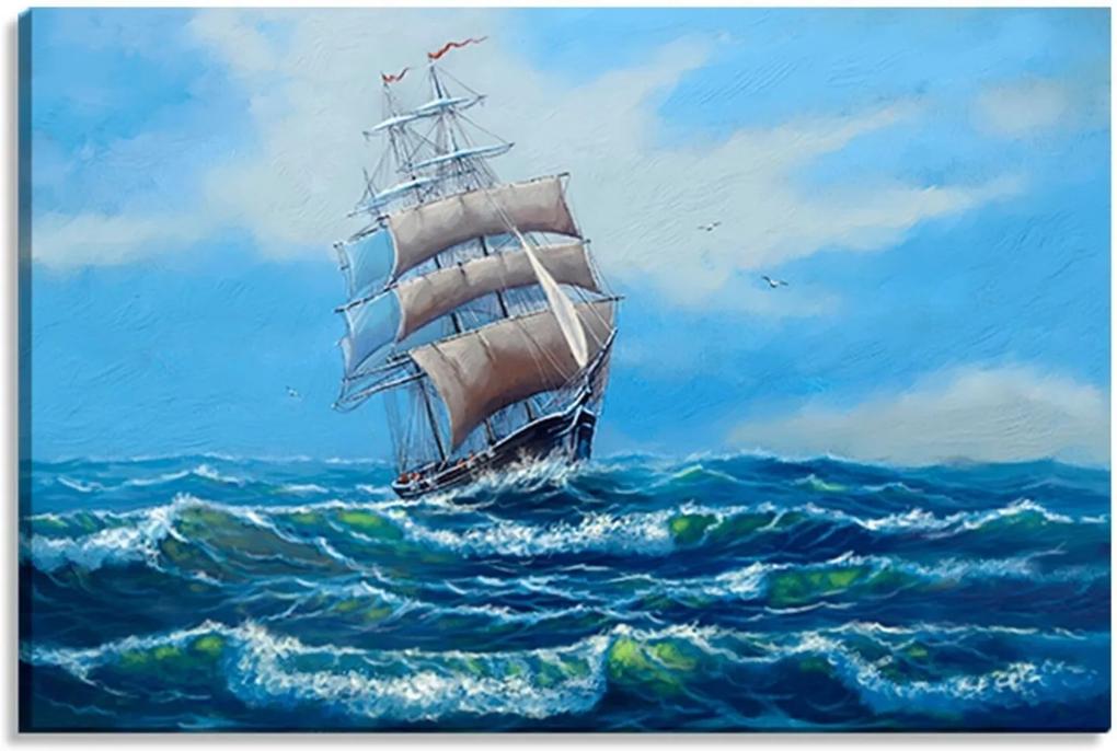 Tela Decorativa Estilo Pintura Caravela ao Mar - Tamanho: 60x90cm (A-L) Unico