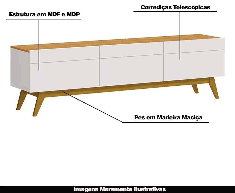 Rack Bancada 3 Gavetas 180cm Amy Off White/Nature G29 - Gran Belo