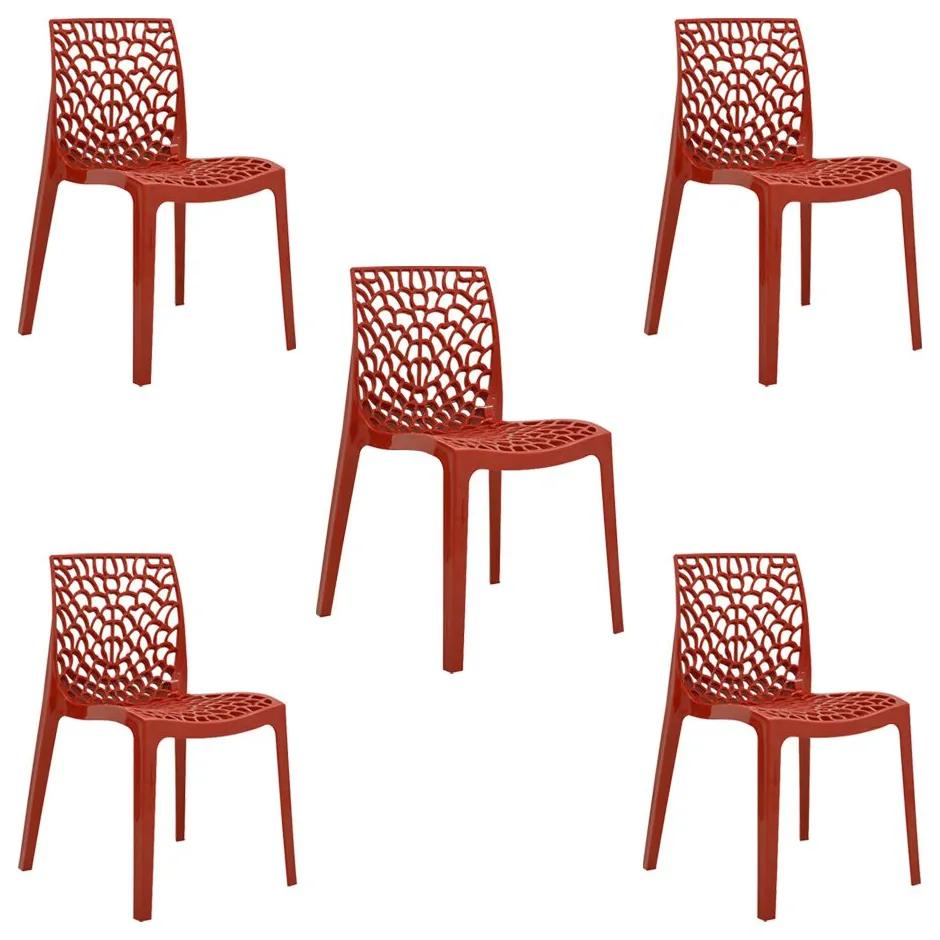 kit 5 Cadeiras Decorativas Sala e Cozinha Cruzzer (PP) Vermelha G56 - Gran Belo