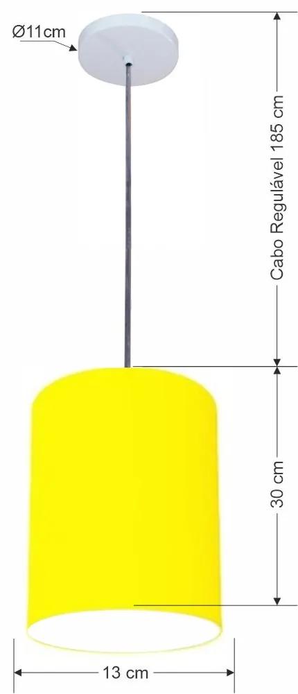 Luminária Pendente Vivare Free Lux Md-4102 Cúpula em Tecido - Amarelo - Canopla branca e fio transparente