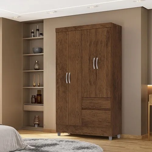 Guarda Roupa Ideal 4 Portas Plus Imbuia Rústico - Vila Rica Móveis