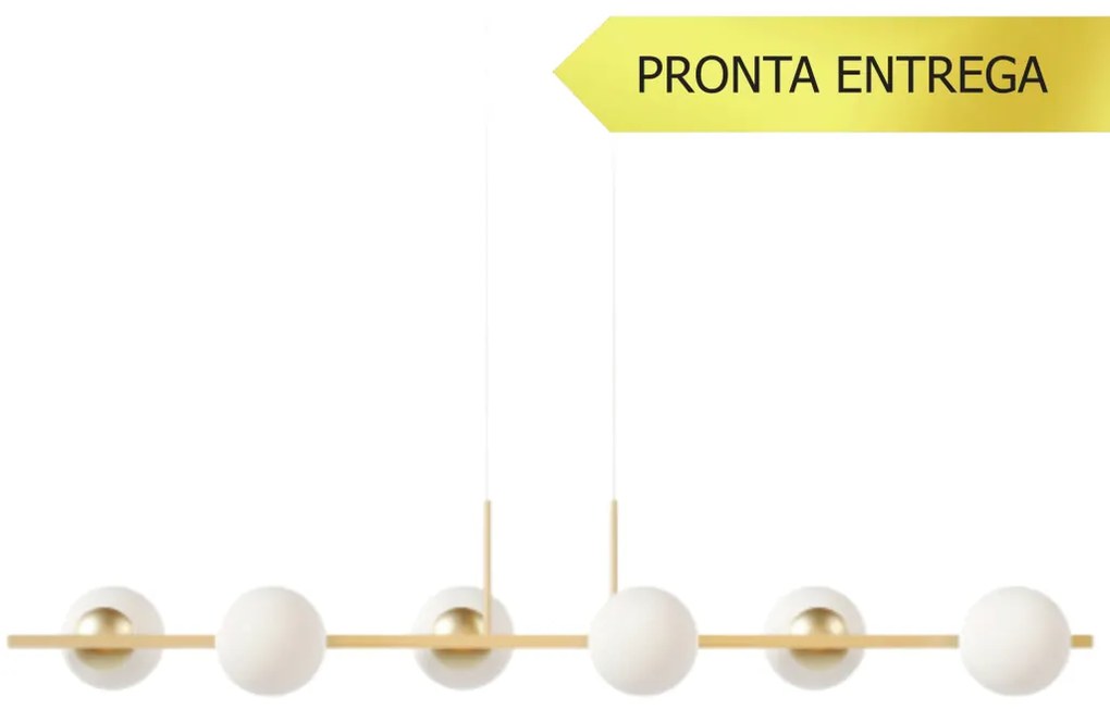 Pendente Botton Long Retângular 26X12X120Cm Alumínio E Globo Ø12Cm Fos... (DOURADO BRILHO, FOSCO)