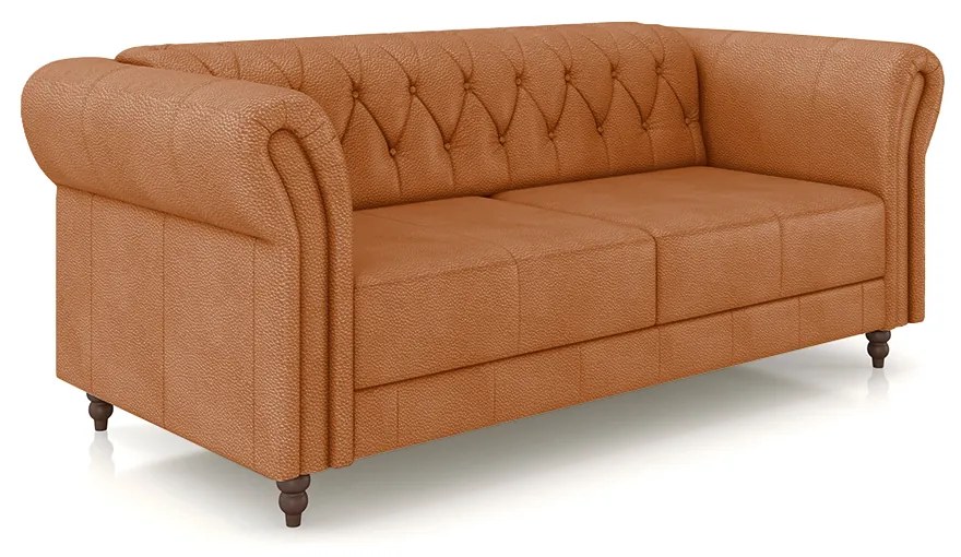 Sofá Living Sala de Estar Stanford Chesterfield 2 Lugares 200cm Pés de Madeira Couro Terracota G58 - Gran Belo