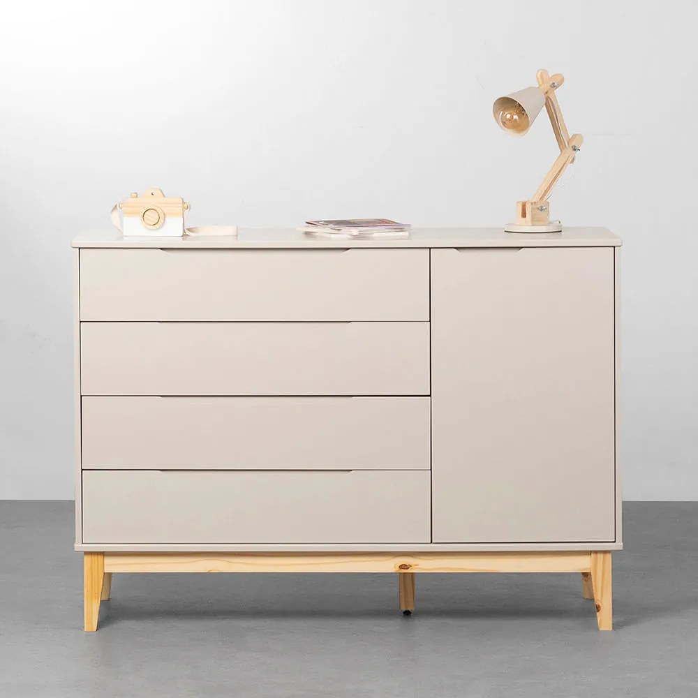 Cômoda Elfe 4 Gavetas e 1 Porta com Pés Square Natural – Areia Fosco