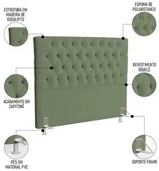 Cabeceira Casal King Cama Box 195cm Cristal C16 Bouclê Verde Oliva - M